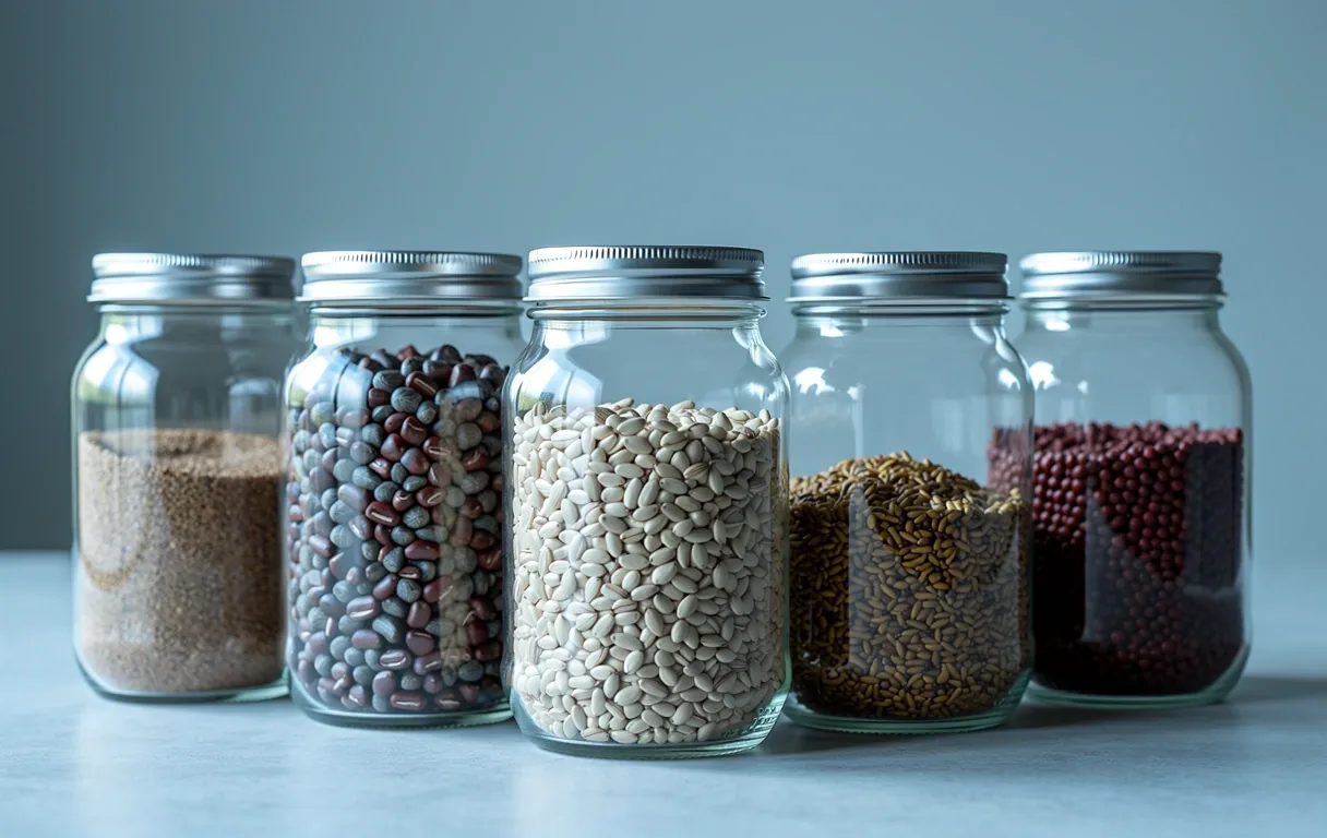 Archival glass jars of grains