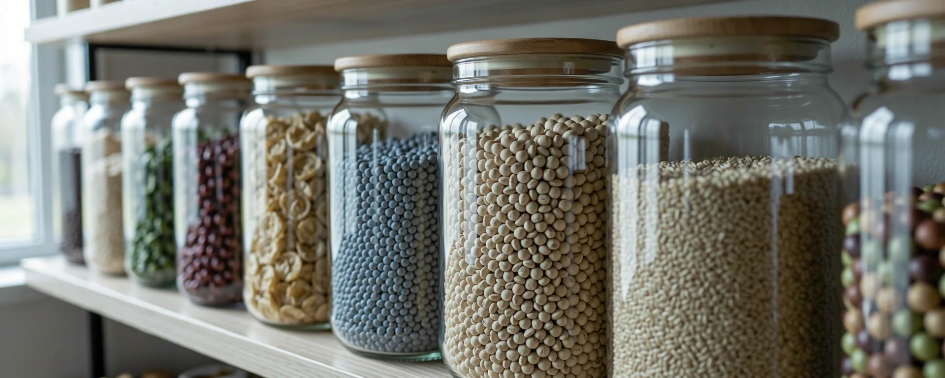 Organized grains in glass jars